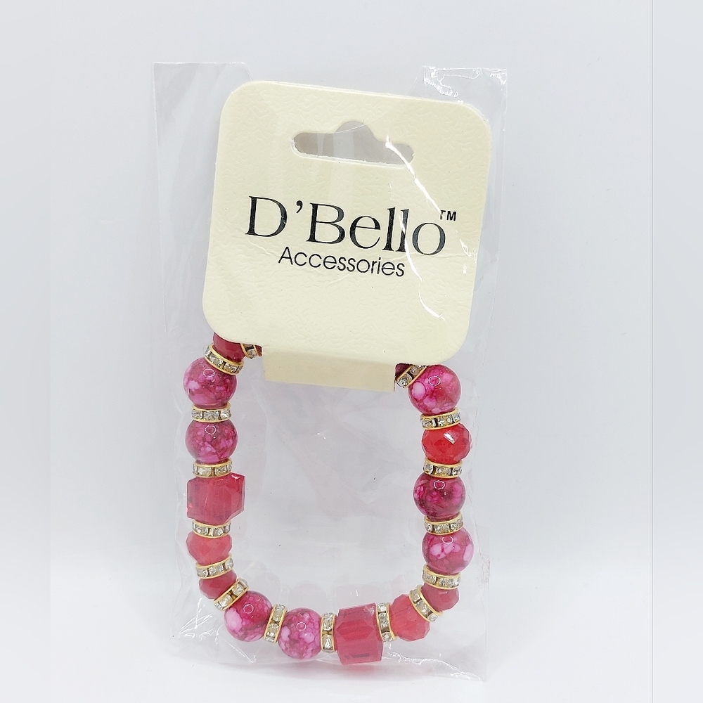 D'Bello Accessories  Stretchy red and gold Beaded Rhinestone‎ Bracelet